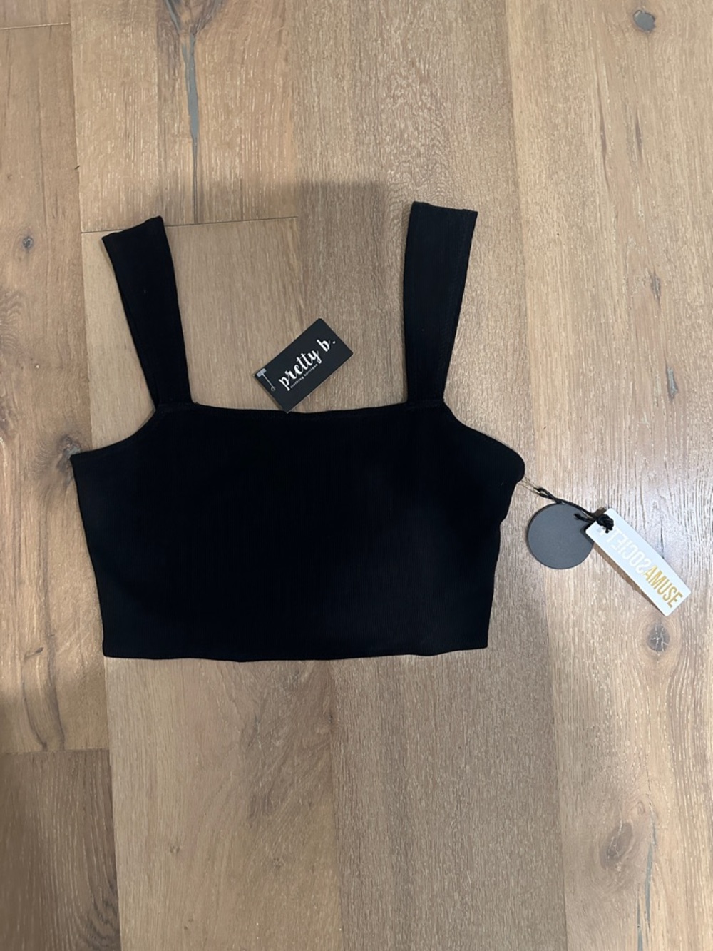 Black Ribbed Square Neck Crop Camisole